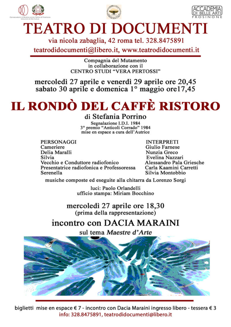 Dacia Maraini e Stefania Porrino al Teatro di Documenti per raccontare le “Maestre d’arte” con “Il Rondò del Caffè Ristoro”.