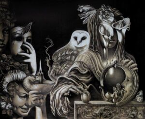 la-nascita-della-fiaba-grafite-matite-grasse-e-carboncino-bianco-su-cartone-ruvido-verde-grigio-67-x-80-cm-2022